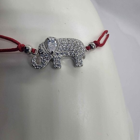 NEW Sterling Silver 925 Elephant Design With Red String Bracelet - Picture 2 of 3